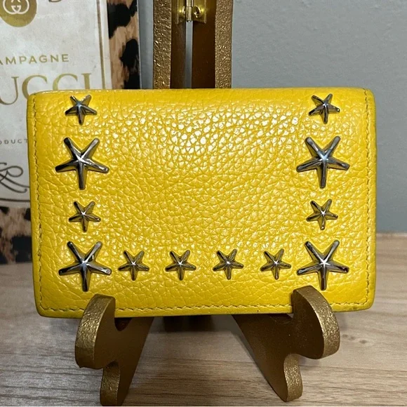 Jimmy Choo Yellow Card holder/Wallet with Silver Stars - Picture 2 of 8